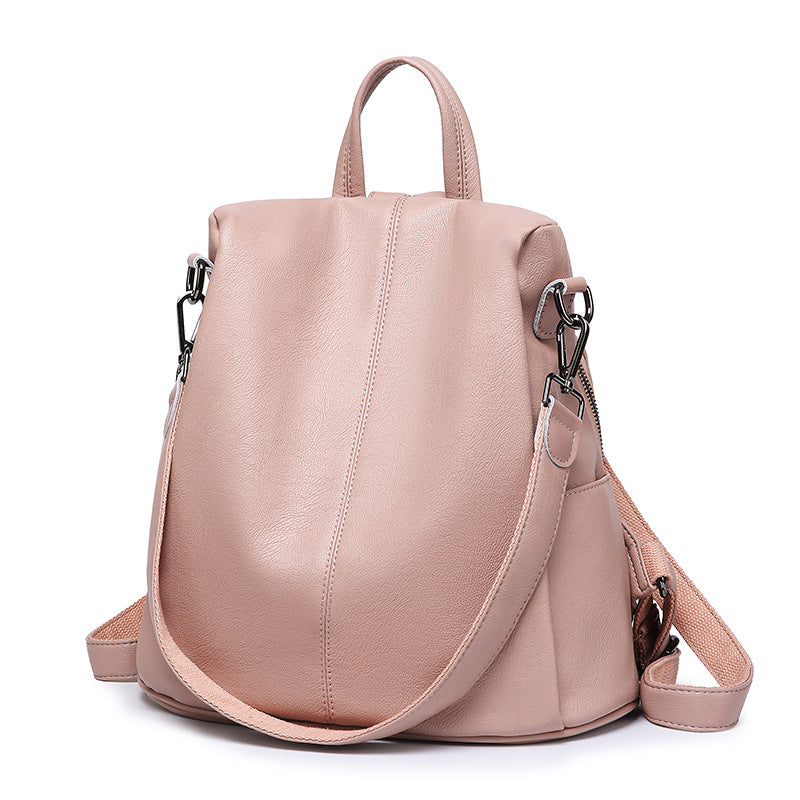 Large capacity soft leather backpack